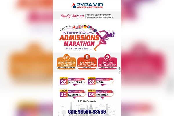 Read more about the article जालंधर के होटल किंग्स में Pyramid E-Services 26 अगस्त को लगाने जा रहा “Biggest Study Abroad Fair”